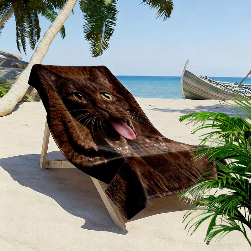 Abysinnia Cat Print Beach Towel, Large Soft Quick Dry Towel for Beach Camping Swimming