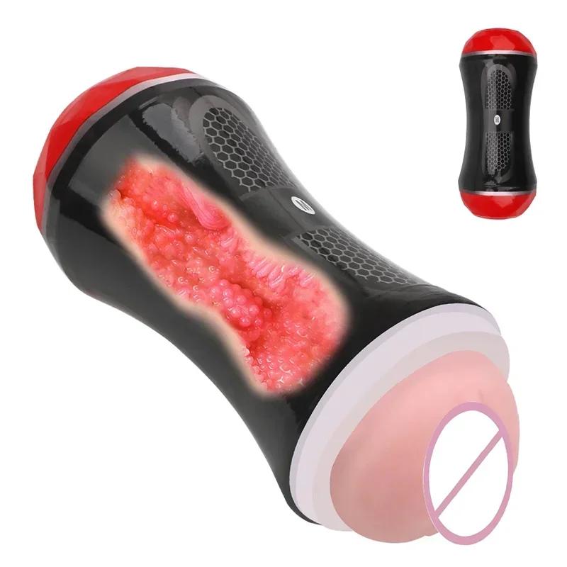 Realistic Pussy Vagina Male Masturbator Cup Soft Silicone Penis Sucking Oral Vibration Sex Machine Erotic Adult Sex Toys For Men