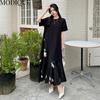 MODIQUE Summer Plus Size Women Loose Floral Embroidery Patchwork Chinese Style Cotton T-Shirt Long Dresses Female Casual Short Sleeve O-Neck Dresses