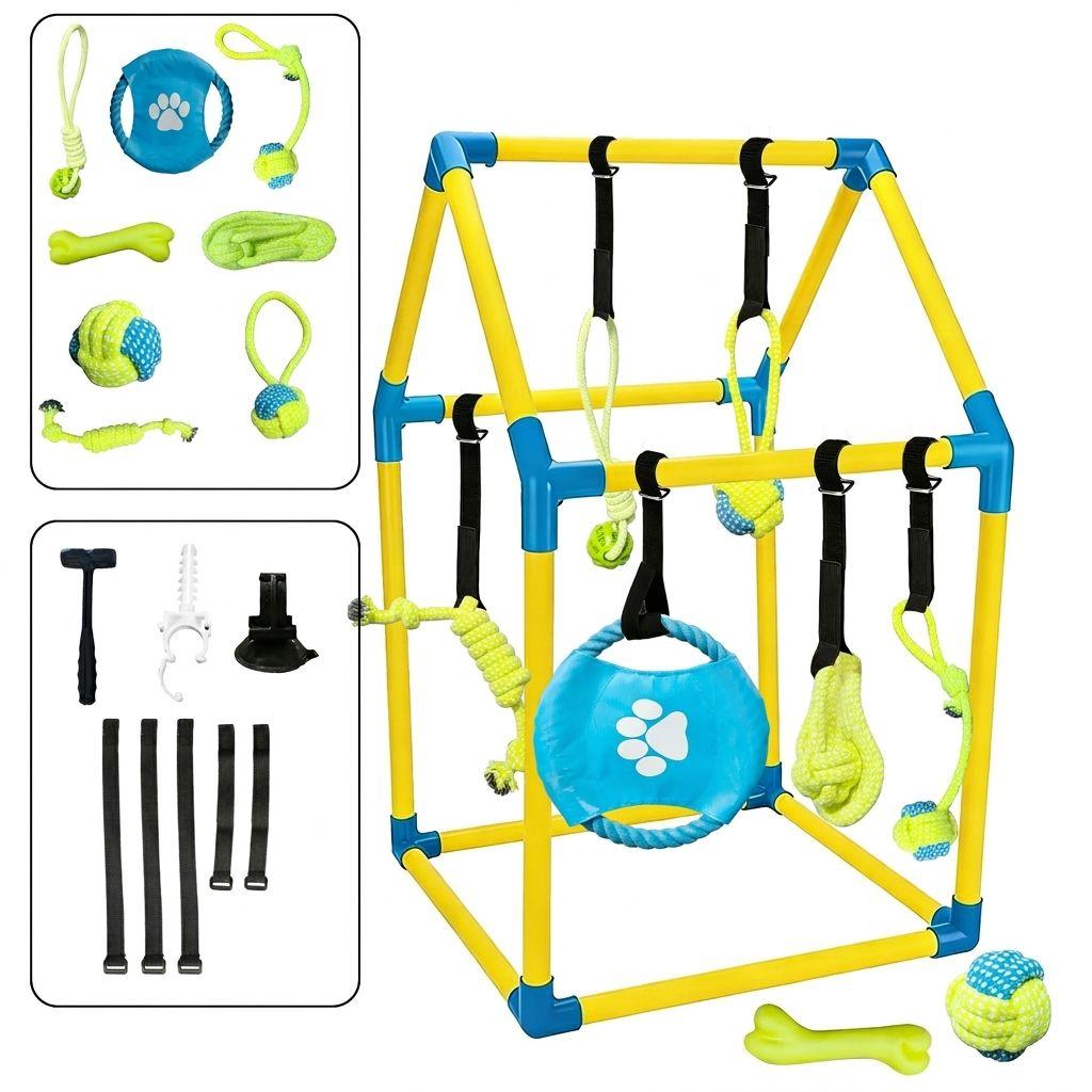 PVC Modular Dog Gym Frame With Hanging Toy Bracket For Small Medium Dogs