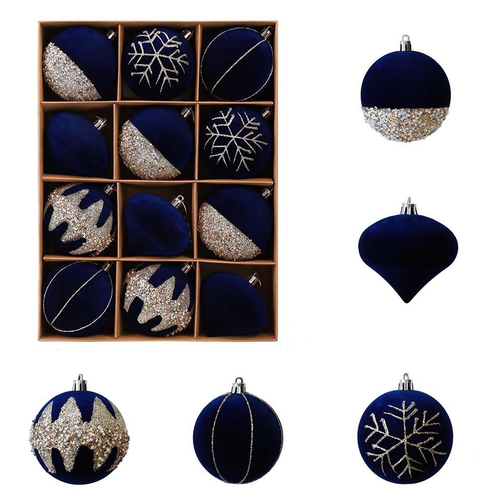 12Pcs Shatterproof Velvet Christmas Ball Set Glitter Christmas Tree Decor Balls New Year