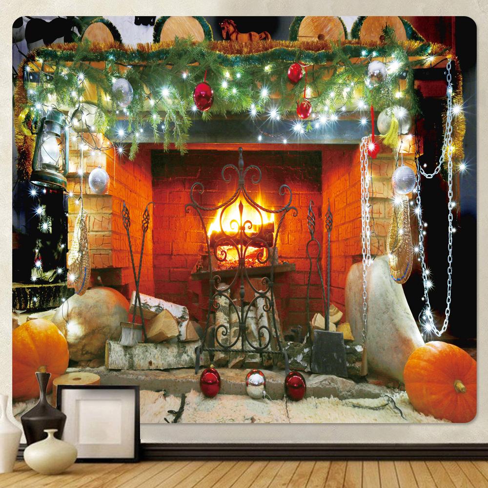 Christmas Fireplace Home Decoration Art Tapestry Christmas Tree Hanging Hippie Large-sized Wall Decoration Tapestry