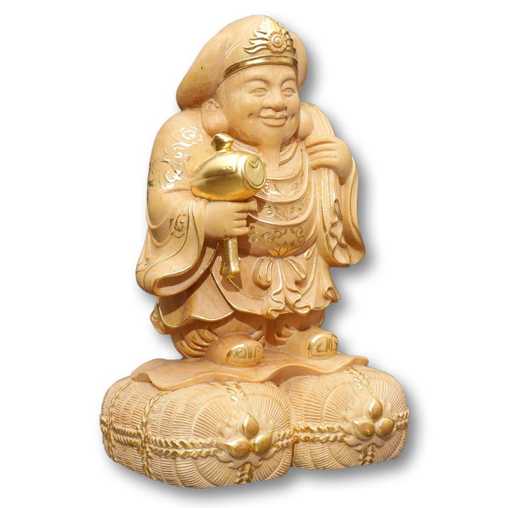 VICHE CATT Seven Lucky Gods Daikoku Statue Wood Carving Money Luck Good Luck Business Prosperity Blessing Sculpture Ornament Boxwood Tsuge 6cm Golden