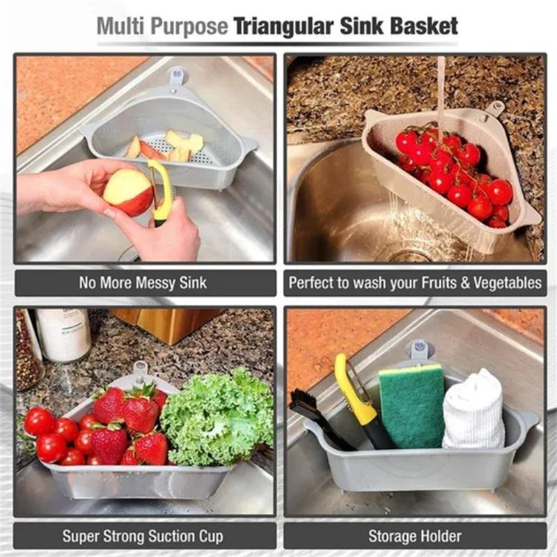Multifunctional Corner Sink Drain Rack Shelf Suction Cup Sink Strainer Drain Basket Bowl Sponge Holder Kitchen Organizer Storage