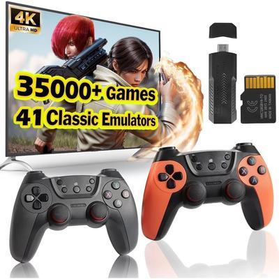 Беспроводная игровая приставка в стиле ретро, X2 Ultra Stick Game, 64 ГБ / 35 000+ игр и 41 эмулятор встроенных, Plug and Play видеоигры для телевизора 4K HDMI