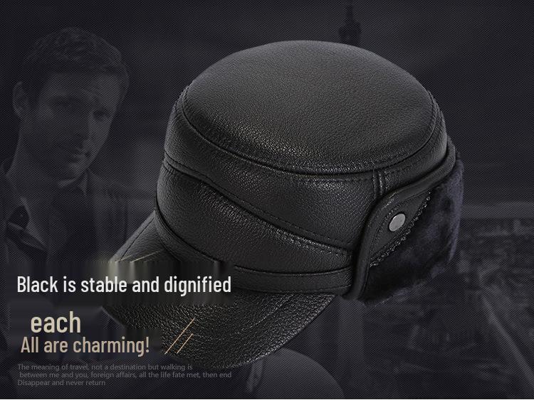 Мужская зимняя шапка из коровьей и овечьей кожи - Толстая, теплая, в стиле Лэй Фэн, для среднего и пожилого возраста