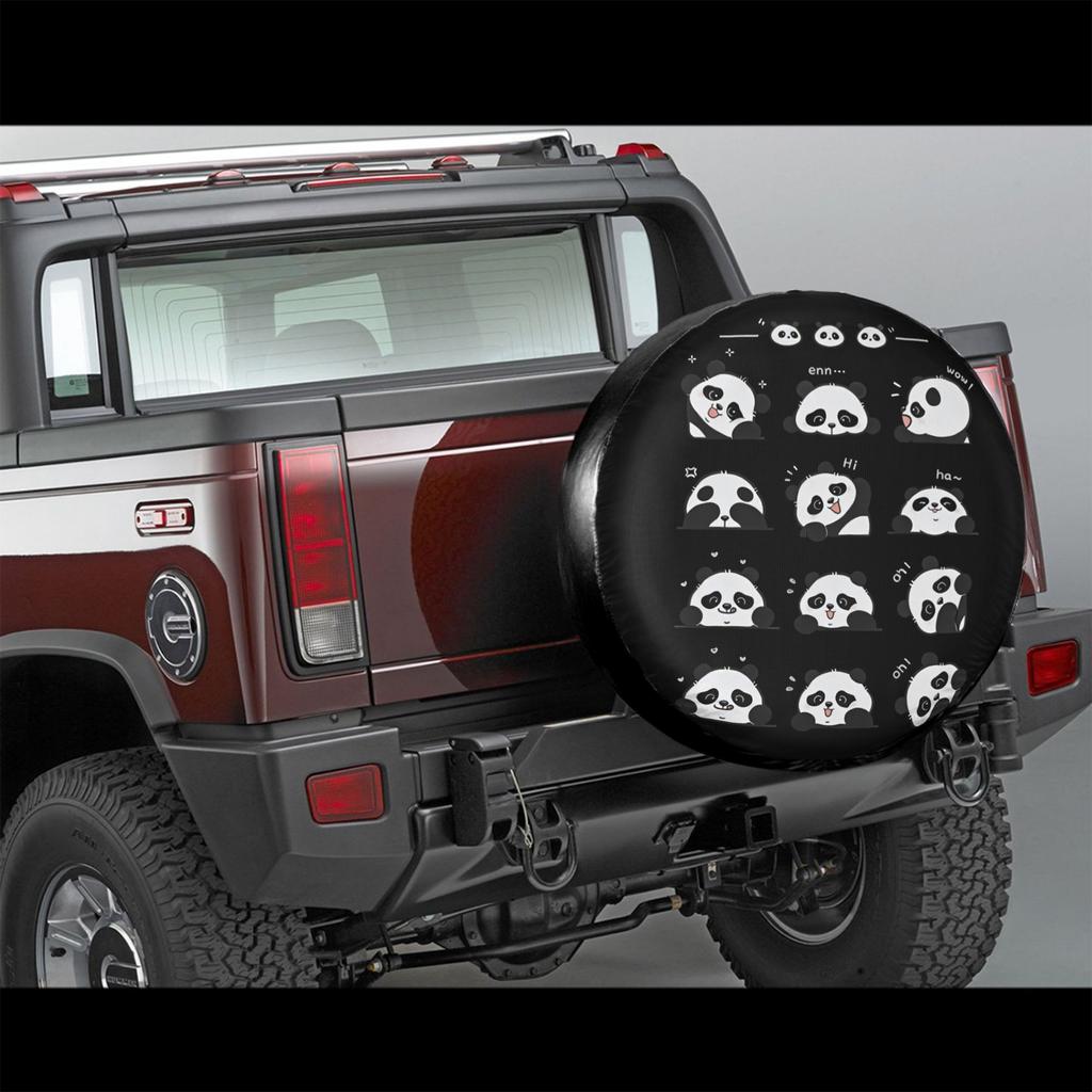 Cute Panda Print Spare Tire Cover Polyester Fits 14-17 Inch Tires For SUV Truck