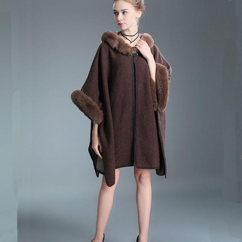Осенне-зимняя женская накидка с шалью, куртка с капюшоном, накидка, твидовый жакет большого размера, свободный кардиган, рукава семь точек