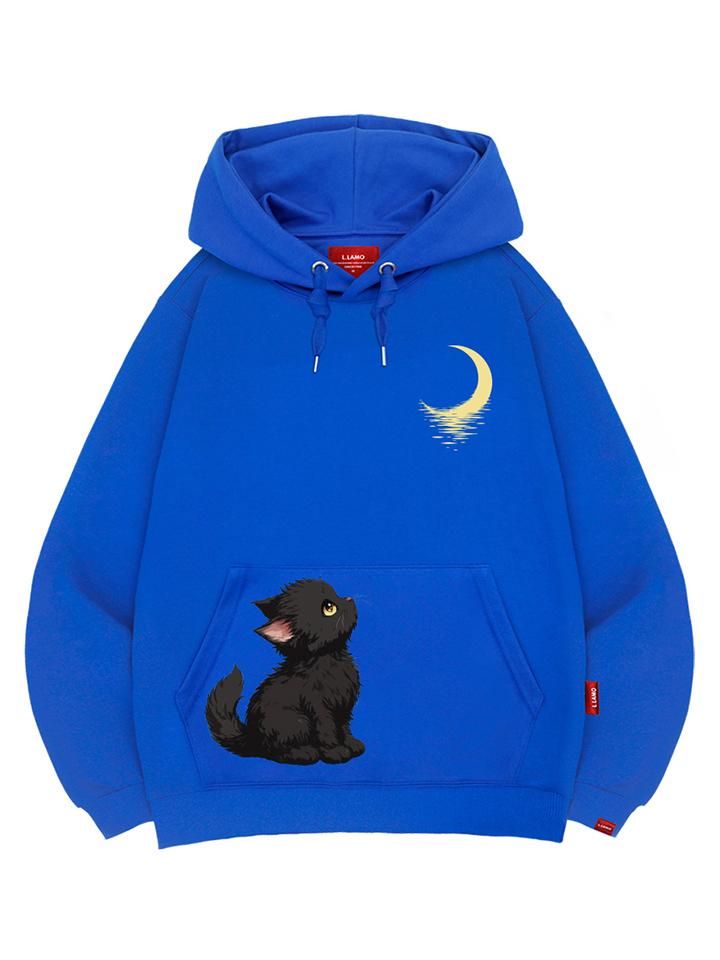 Толстовка с кошкой в лунном свете Унисекс Большой размер M~4XL (Тип B)