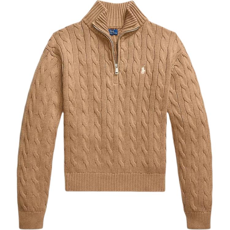 Женский свитер Polo Ralph Lauren с полузастежкой-молнией и высоким воротником, крупной вязки «косы», 211A89514-004