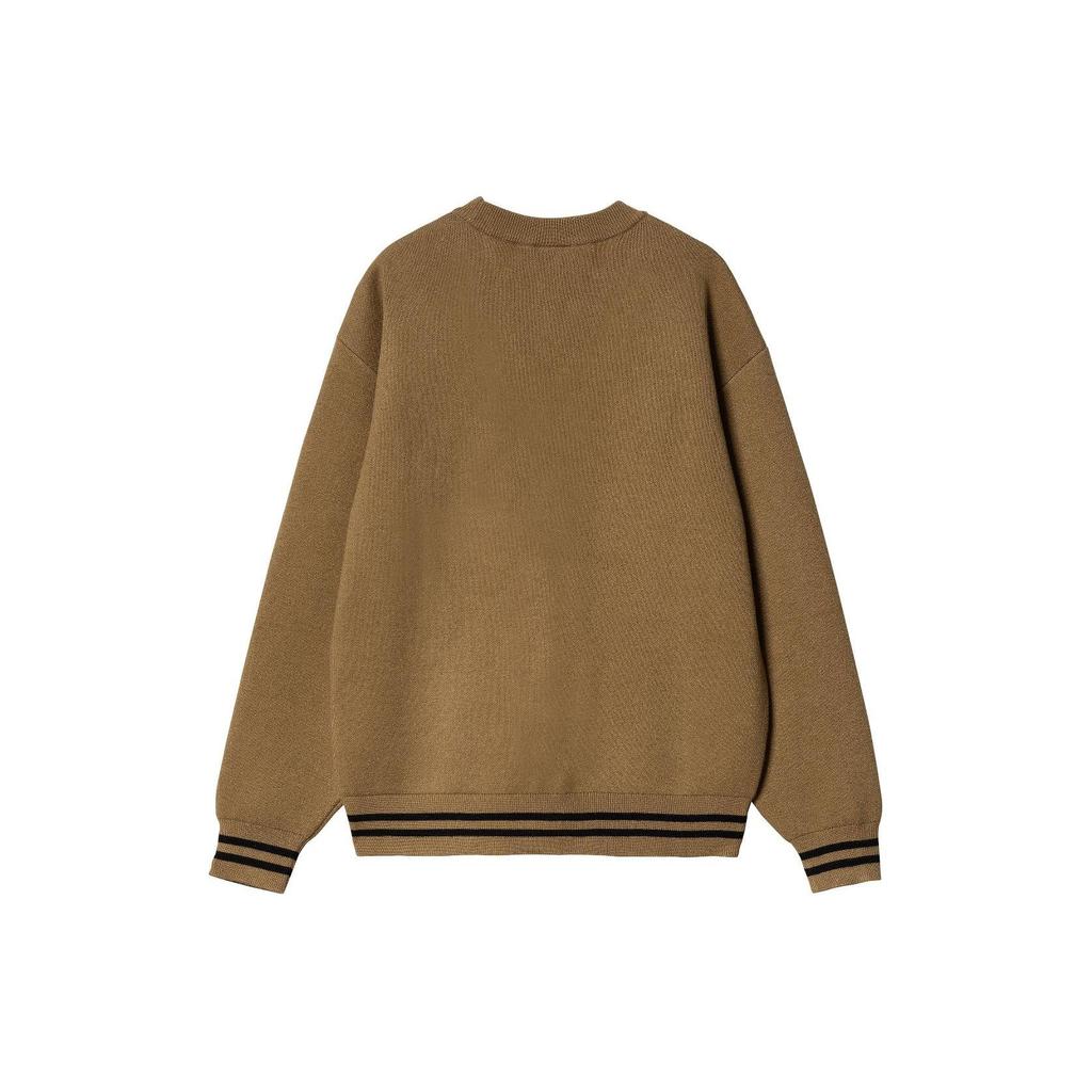 Carhartt WIP SS24 Кардиган Оникс С узором из букв Однобортный V-образный вырез В полоску Шерсть мериноса Длинный рукав Свитер Мужской свитер Коричневый I033561-08W-XX
