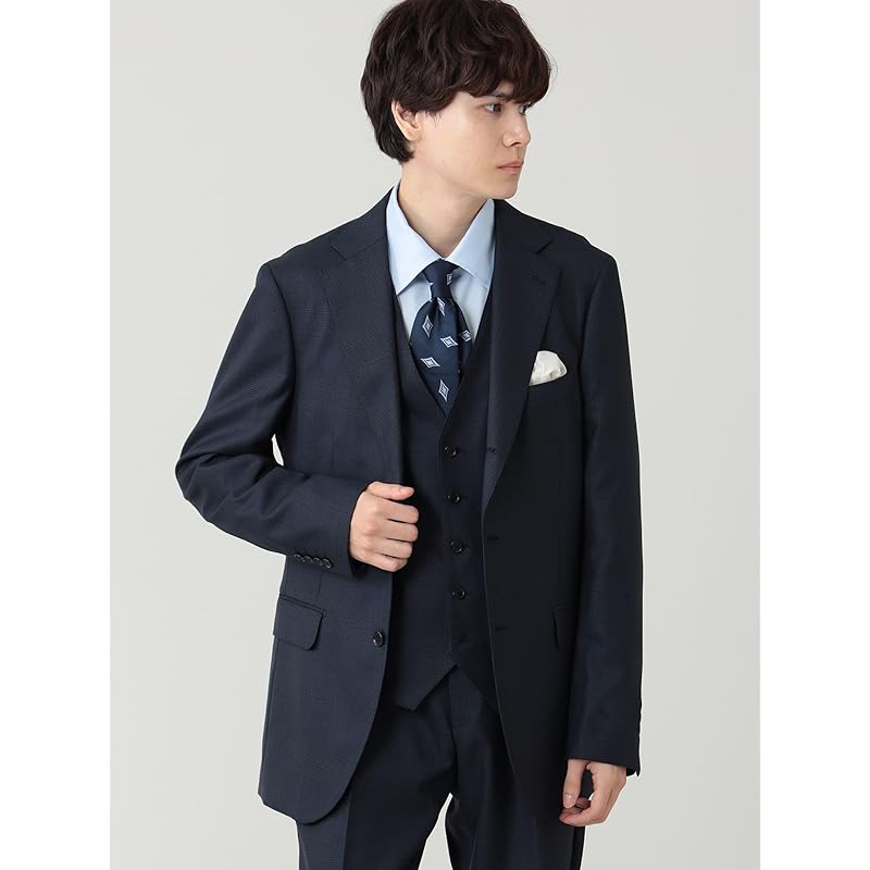 [Beams Heart] suit 130's glen check 3 buttons 3 piece suit men's NAVY XL