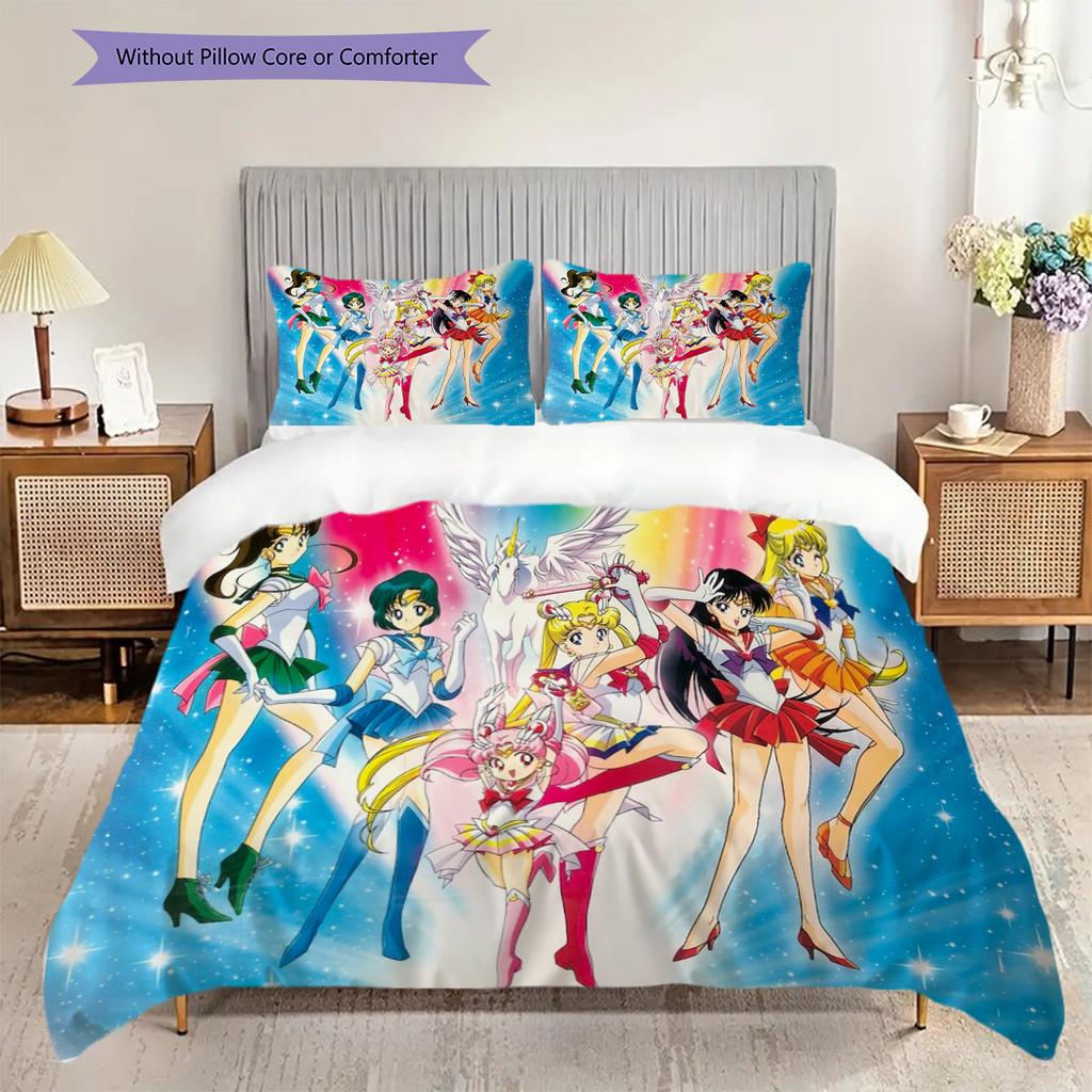 Cute cartoon theme Sailor Moon Tsukino Usagi cartoon comfortable home duvet cover and pillowcase (1 * duvet cover+2 * pillowcase, without core)A2