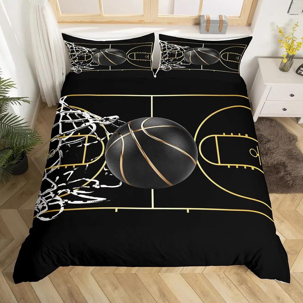 Basketball Bedding Set Kids Basketball Court Comforter Cover Set for Boys Men 3D Ball Pattern Sports Theme Duvet Cover Twin Size