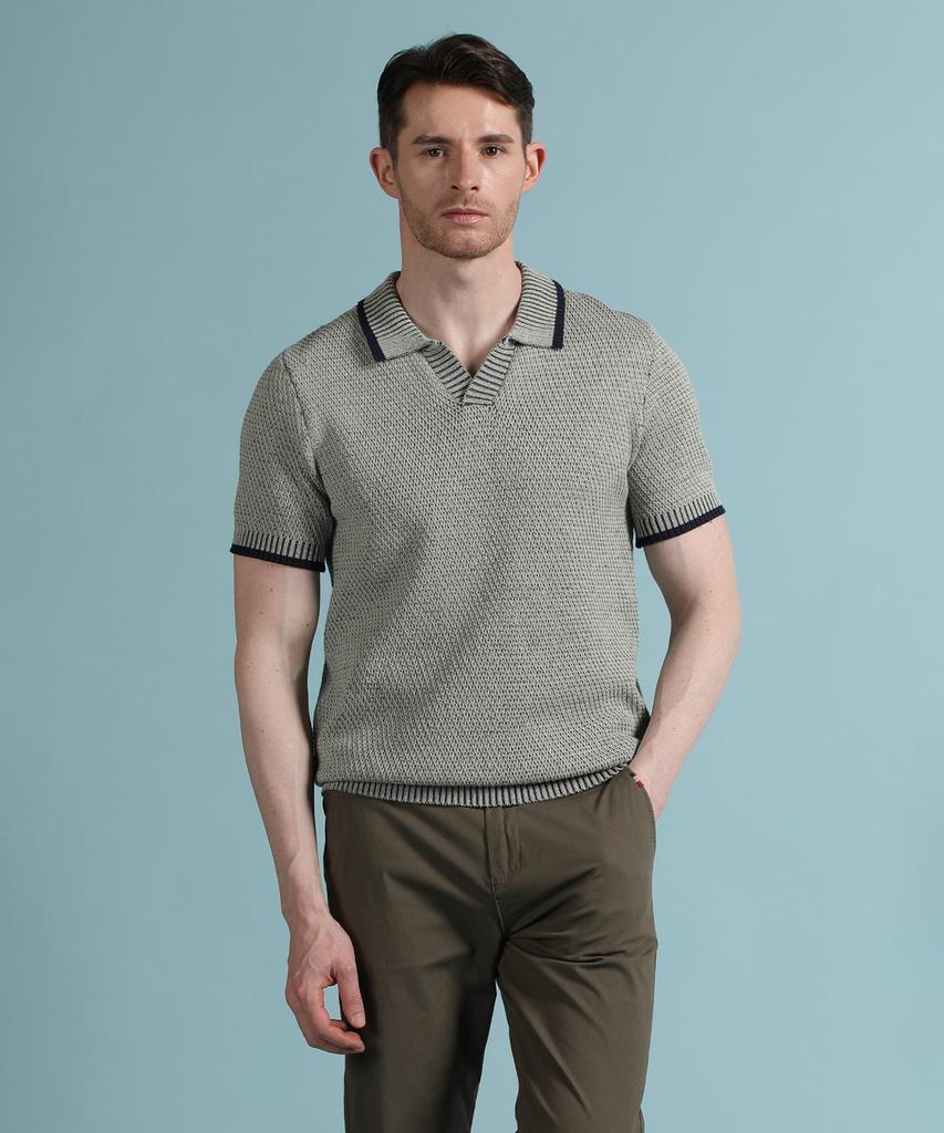 PANICALE Green Melange Johnny Collar Polo Knit