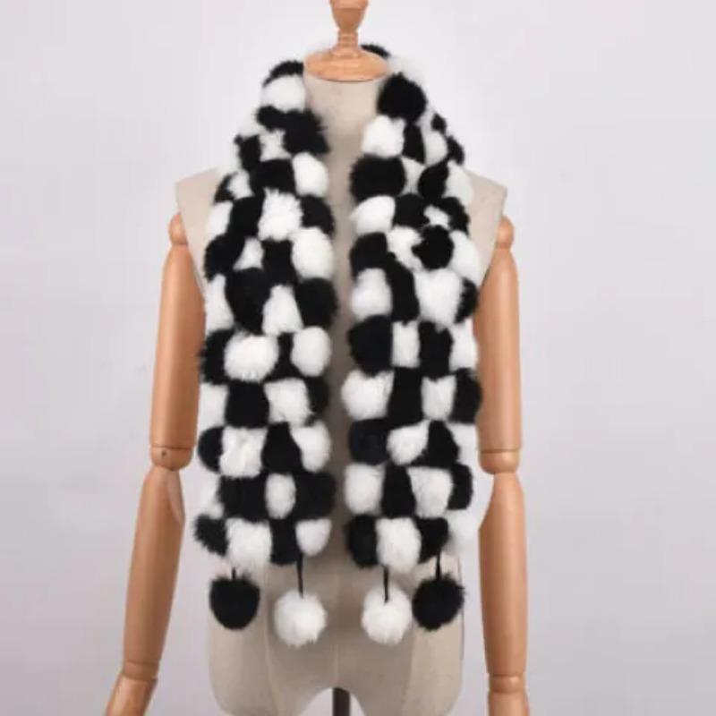 Корейская версия осенне-зимнего утолщенного теплого травяного кролика, плюшевого удлиненного четырех волейбольного шарфа из натурального кроличьего меха, модного шарфа