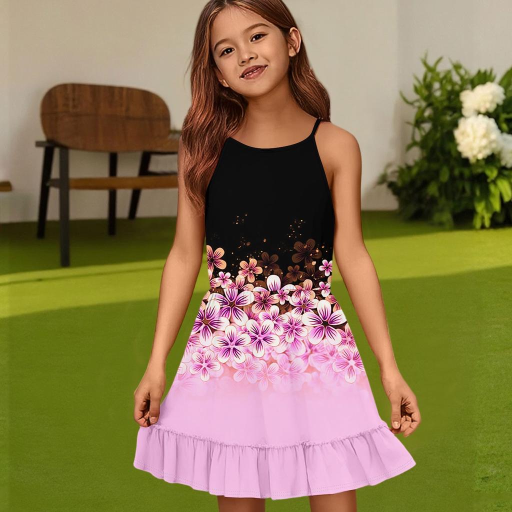 Детское летнее повседневное модное платье с круглым вырезом, однотонное, без рукавов