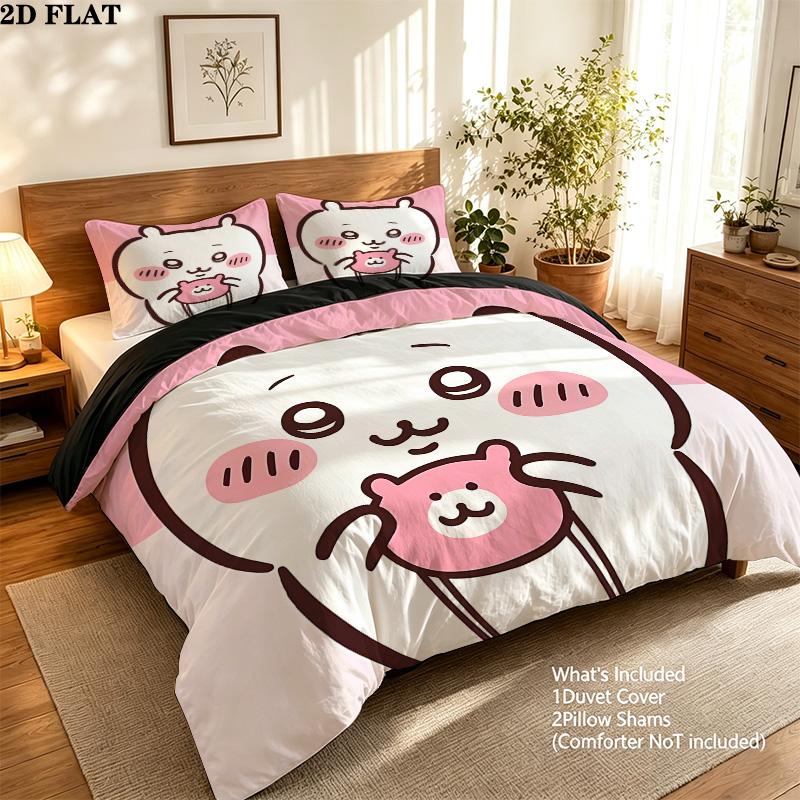 Chiikawa Pattern Bedding Quilt Set Quilt Cover Pillowcase Home Birthday Gift(1 * duvet cover + 2 * pillowcase, without core)