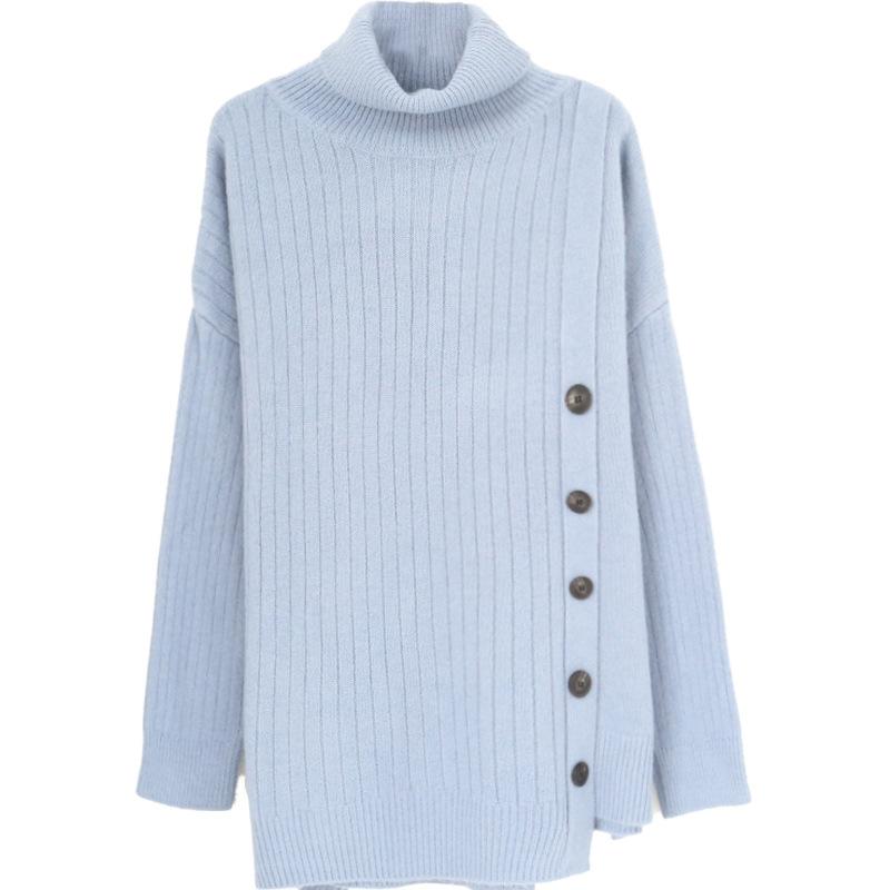 Однотонный вязаный свитер с высоким воротником, женский свободный свободный свитер с разрезом по бокам, женский пуловер с ленивым ветром, весна 2022 г.