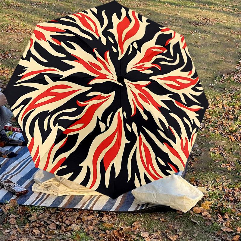 1PC Flames Pattern Umbrella-8-Rib Reinforced Portable Folding Travel Suitable for All Seasons Outdoor Daily Use Is an Ideal Choice -K0330