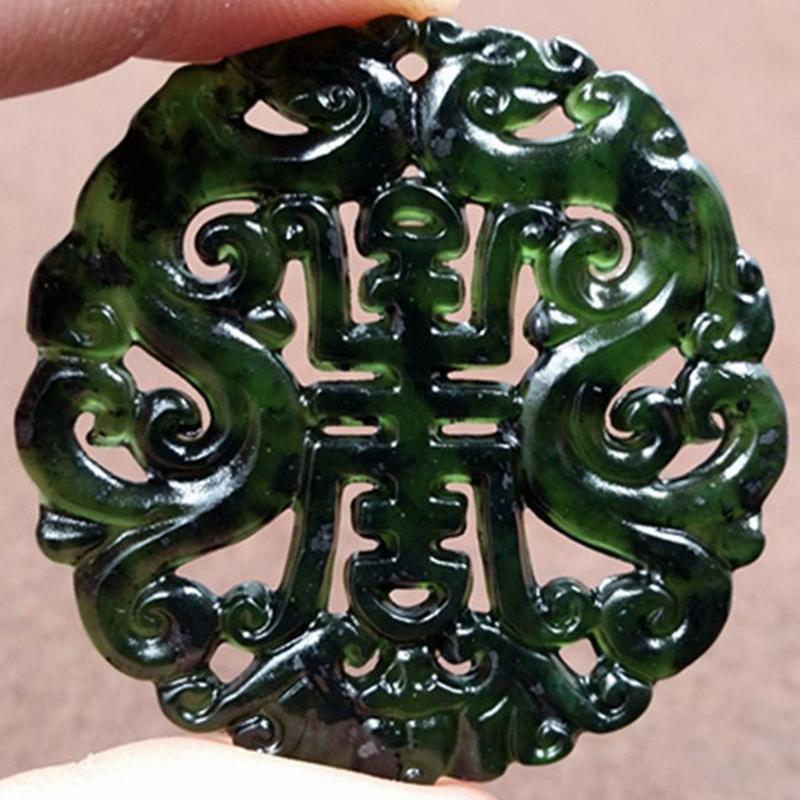 Новый китайский ретро натуральный черный зеленый нефритовый кулон счастливый амулет долголетия подарок
