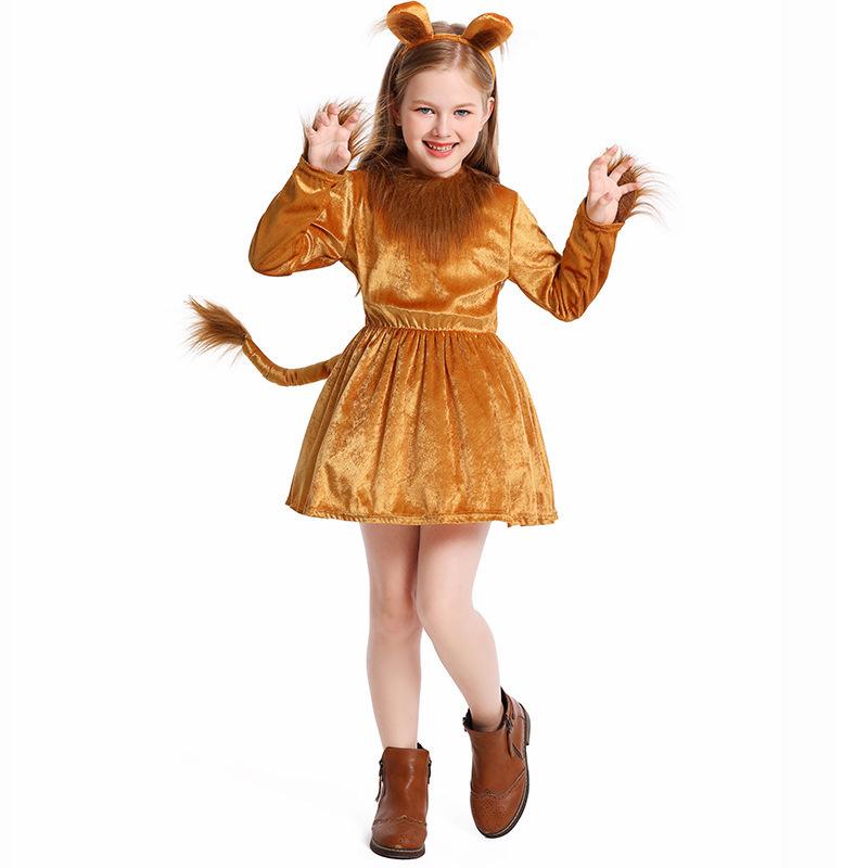 Lion Halloween Costume Animal Cosplay Role Play Outfit Kids Stage Performance Full Body Suit