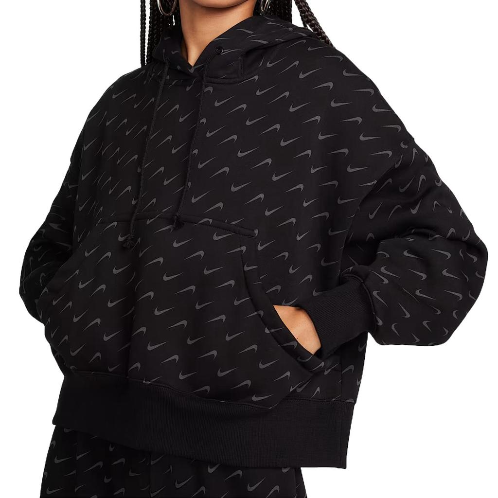 Nike SS25 Sportswear Phoenix Comfortable Stylish Simple Solid Color Hoodie With Brand Logo Print Women Hoodies Black FN3649-010