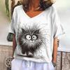 Футболка с принтом животных 3D 2024 года, женская футболка, повседневная, Harajuku, с коротким рукавом, V-образным вырезом, свободная одежда, повседневная футболка