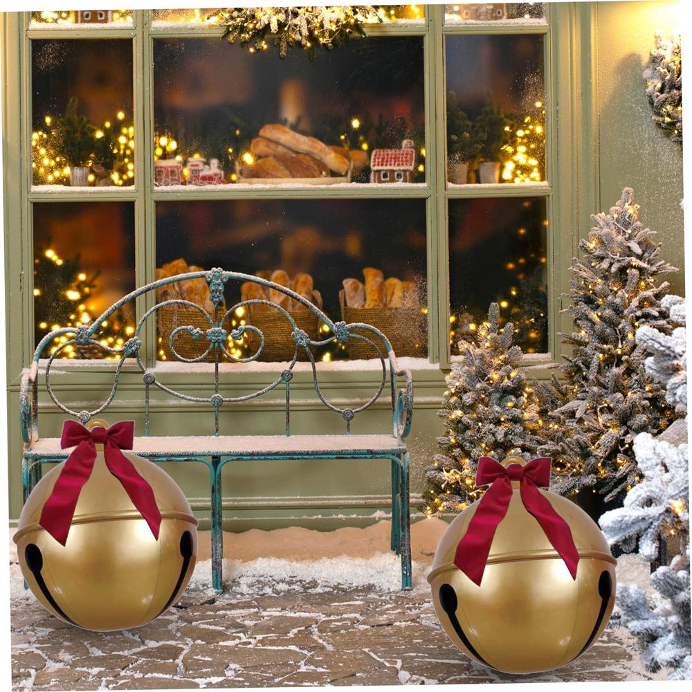 17.7 Inches Inflatable Christmas Ball PVC Large Jingle Bell Bow Decorations for Outdoors Garden Yard Lawn