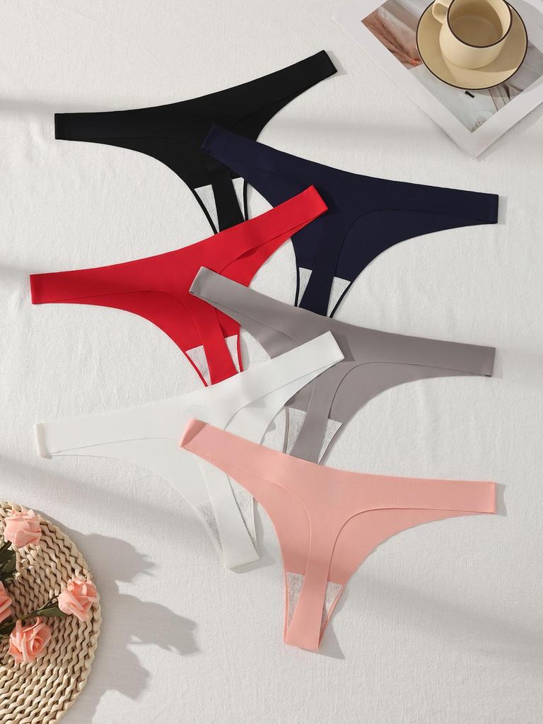 7Pcs/Set Seamless Underwear Low-Rise Panties Ice Silk Women Thongs Sexy Solid Bikini Female Stretch Lingerie Plus Size XL-4XL