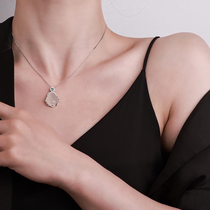 Women's Light Luxury Buddha Necklace - New 2024 White Chalcedony Clavicle Chain Pendant for Sweaters