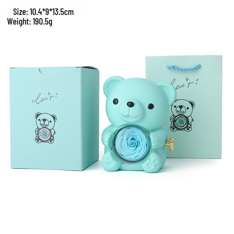 Hugging Bear Preserved Rose Gift Box with Necklace & Ring