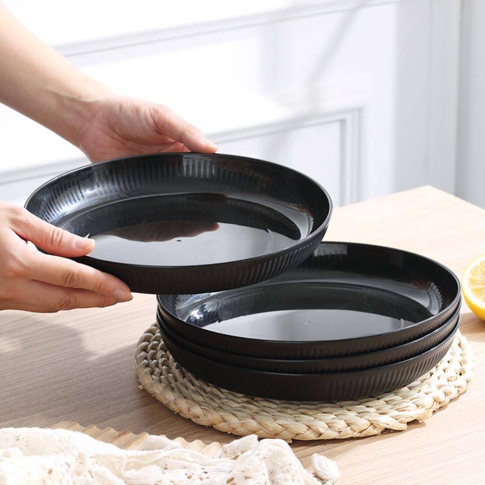 3 шт./комплект Черный набор посуды в вертикальную полоску Пластиковая тарелка/миска/чашка Прочный набор столовых приборов Для улицы