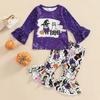 Halloween Cartoon Baby Kids Girls Shirt Top and Bell-bottomed Pants 2PCS Outfits Clothes for 1-6 Years