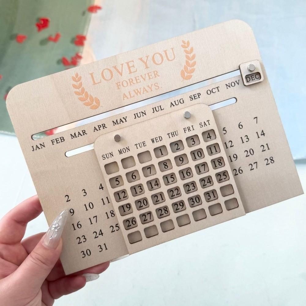 Handmade Wooden Sliding Calendar DIY Desktop Desk Calendar Creative Perpetual Calendar Study Room