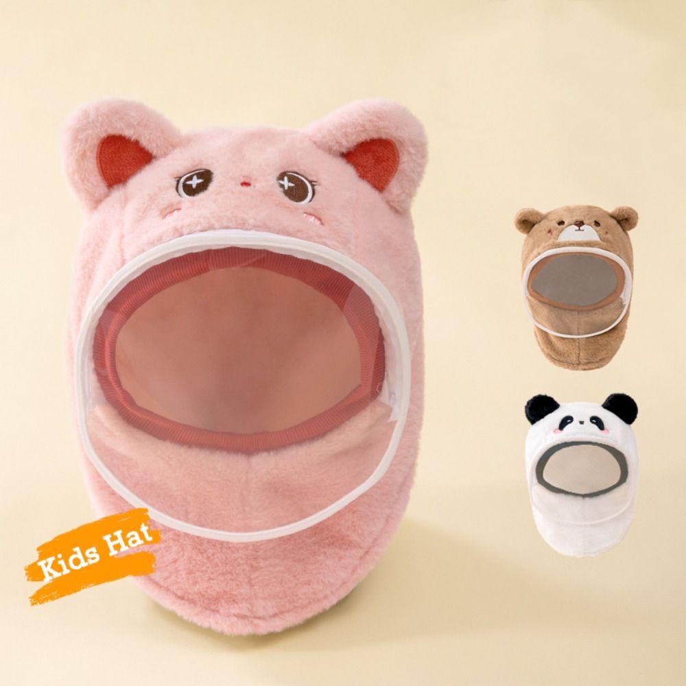 Plush Windproof Hat Thicken Kids One-Piece Hat Cute Cartoon Integrated Scarf Hat