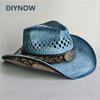 Blue Gradient Straw Cowboy Hat For Women And Men – Western Sun Hat For Country Concert Rodeo And Cowgirl Outfits