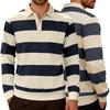 Men Long-sleeved T-shirt 2025 Autumn New Fashion Trend Striped Printing Casual Loose Outdoor Camping Lapel Top Couple POLO Shirt