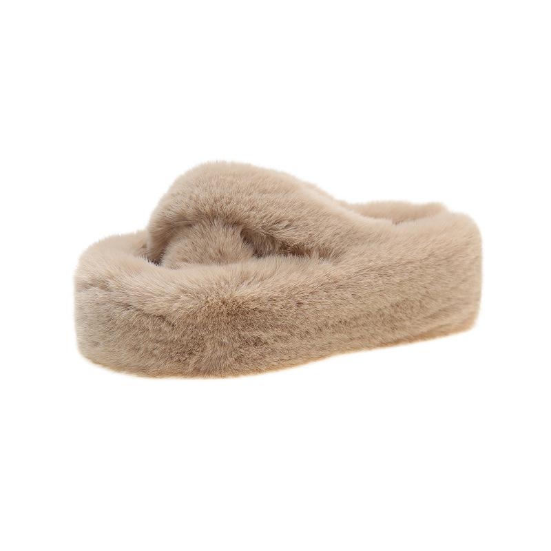 2025 autumn and winter fashion casual outerwear home new cross Korean version warm thick bottom one-word cotton slippers
