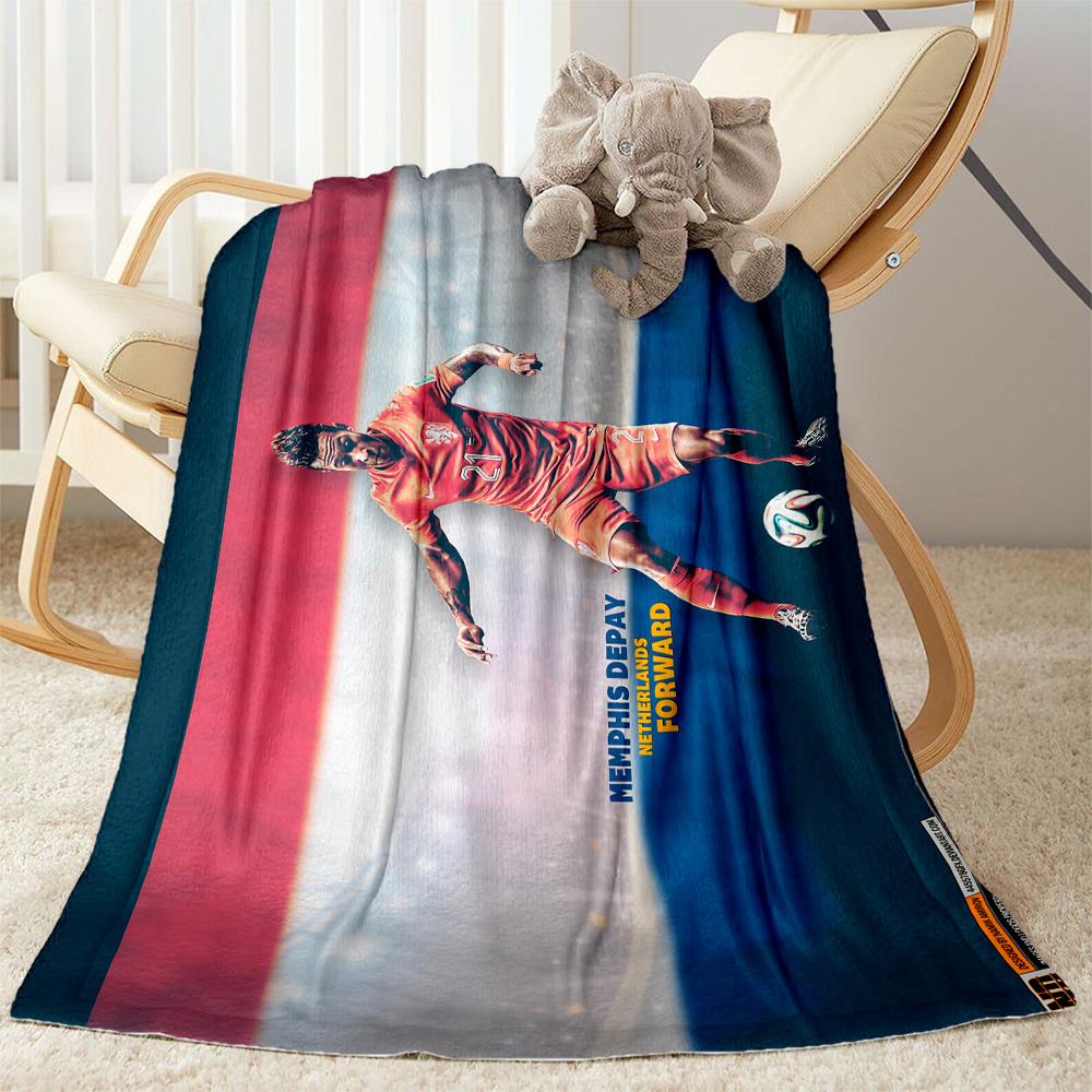 Memphis Depay Soccer Star Blanket Durable Comfort Suitable for Sofa Seaside Bedding Four Seasons Multipurpose Digital Print
