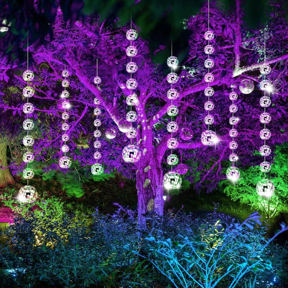 10 шт. Украшения для диско-вечеринки Мини-гирлянды из диско-шаров Серебристый зеркальный шар Подвесной баннер Серебряные шторки-стримеры Гирлянда из бусин в виде диско-шаров