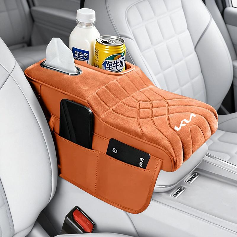 Keyring High-Low Style Suede Car Armrest Box Cushion Wear Resistant For Kia Sportage Sorento K5 K3 Seltos Rio Carnival Ceed etc