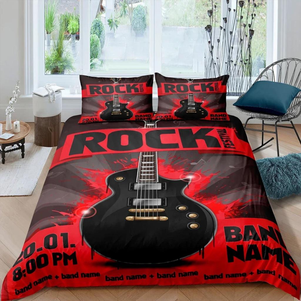 Rock Music Electric Guitar Punk Style Hip Hop Bedding Set Bedroom Soft Modern Bedspreads Comefortable Duvet Cover Pillowcase