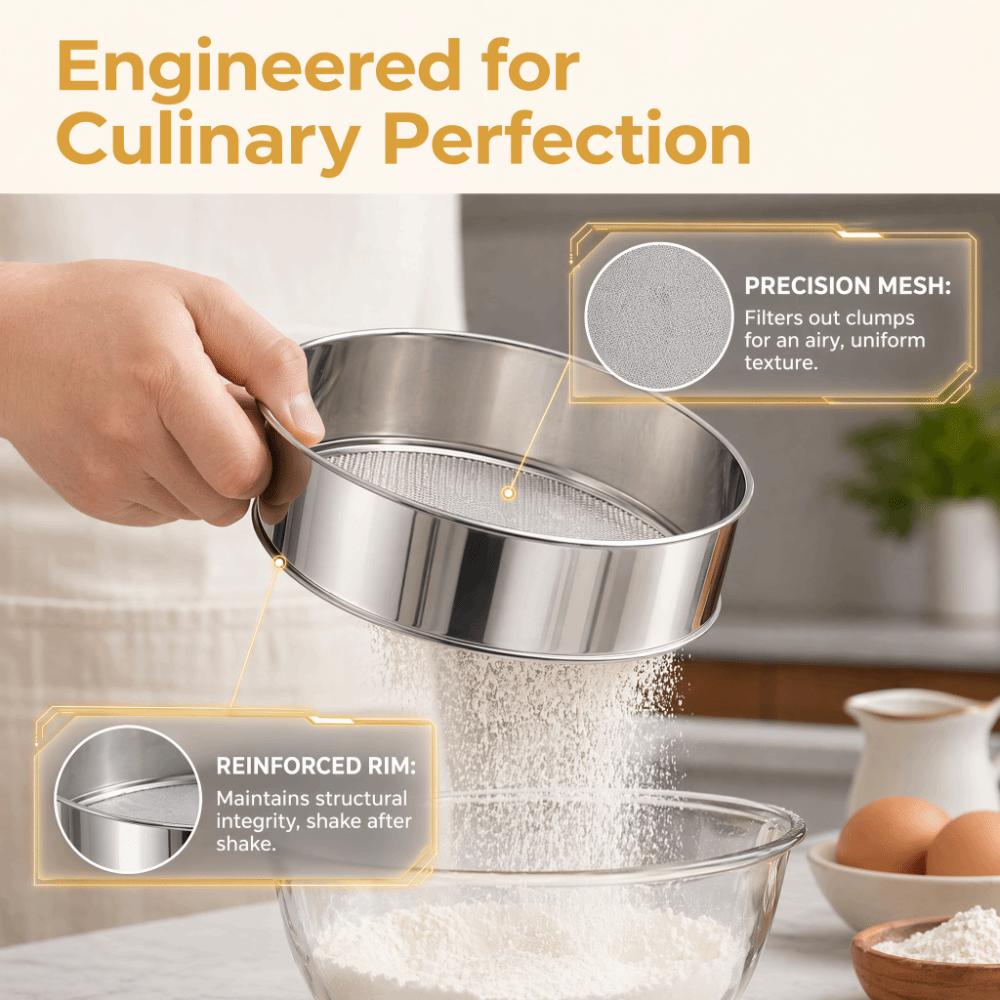 Stainless Steel Fine Mesh Round Handheld Silver Manual Flour Sifter Baking Prep