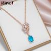 Kinel Shiny Blue Natural Zircon Pendant Necklace For Women Rose Gold Color Bride Wedding Party Jewelry