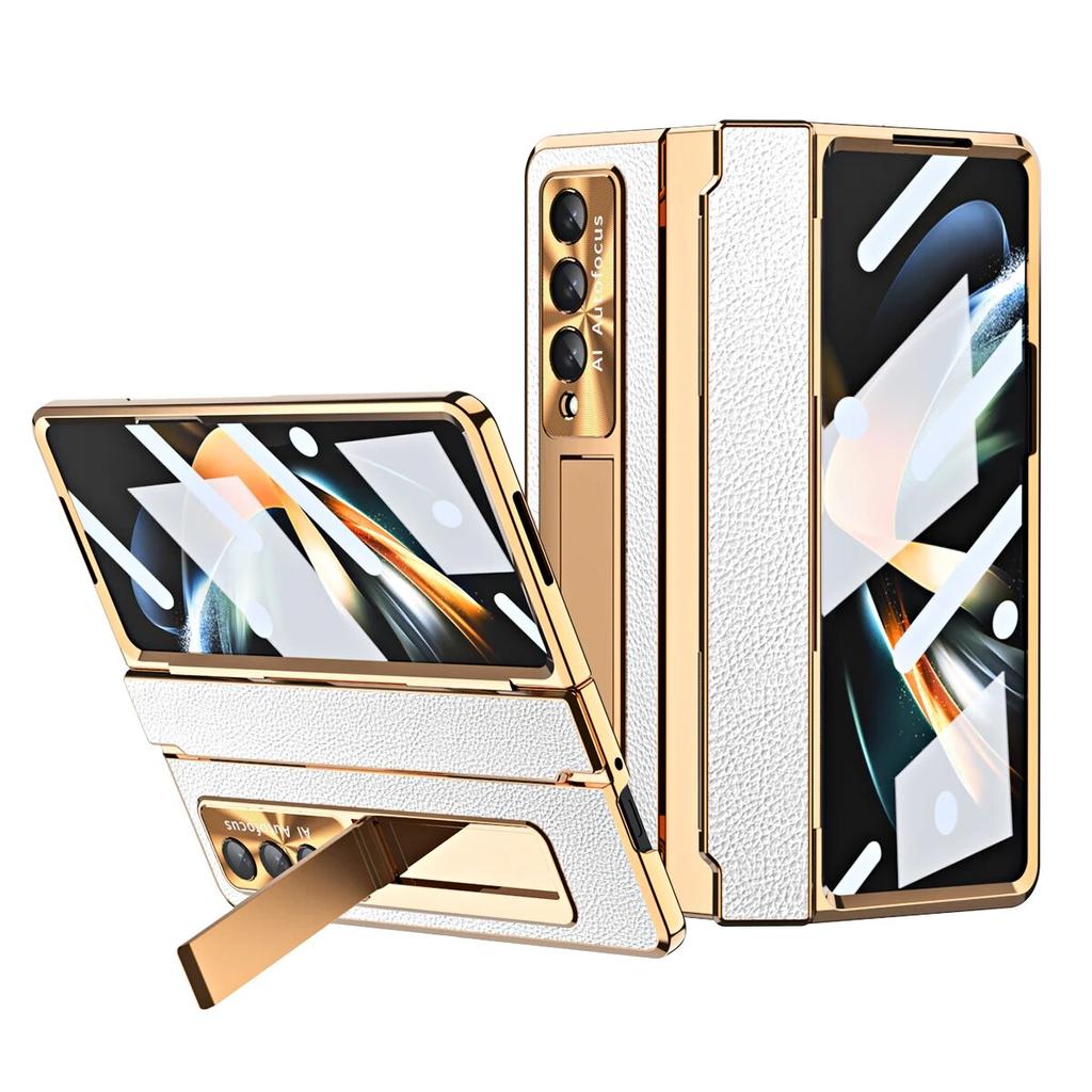 Чехол для телефона с покрытием для Samsung Galaxy Z Fold 4 3 Fold3 Fold 5, кожаный чехол, стеклянная пленка, шарнир экрана, жесткий защитный чехол