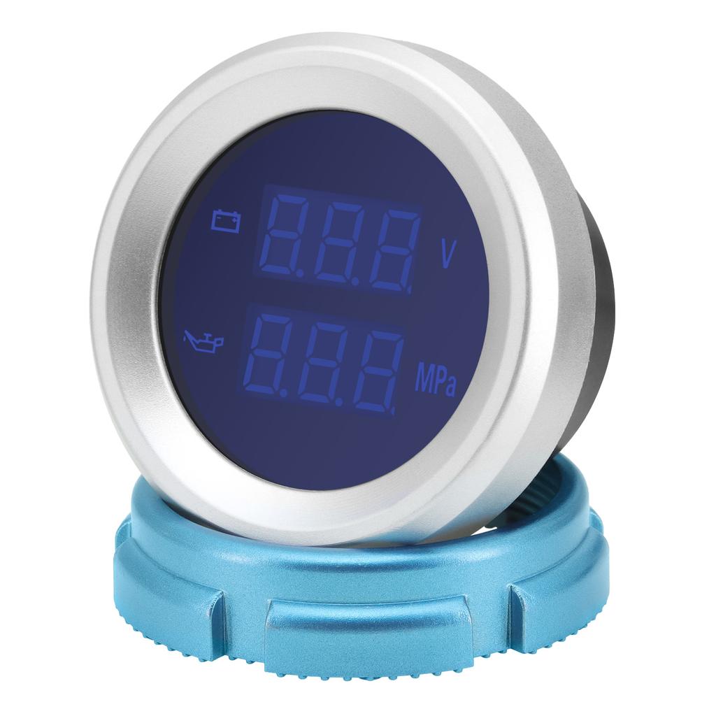 2" 52mm Oil Press+Voltmeter with Oil Pressure Sensor Blue LED Digital Voltage Volt Meter 2 in 1 Gauge for Racing Car Boat 12V24V
