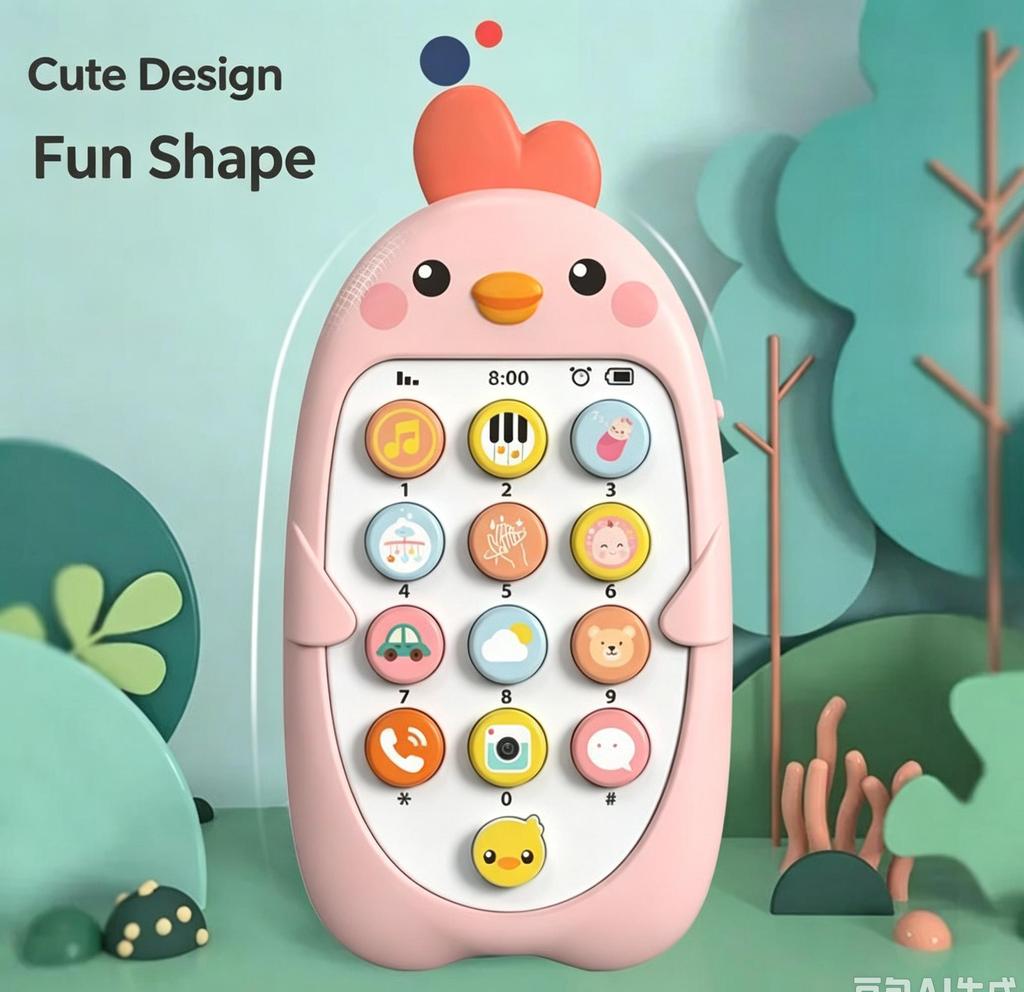 Educational toys suitable for infants aged 0 to 12 months: a musical piano, a portable toy phone, and a storytelling player.