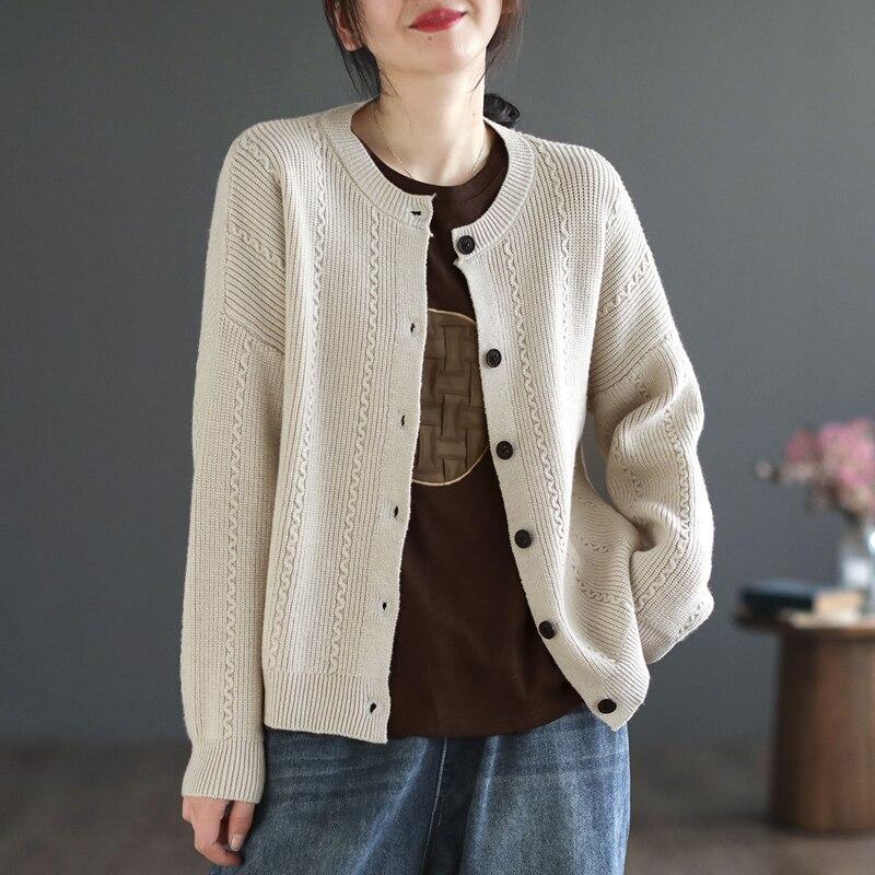 2023 Вязаный кардиган Женский повседневный свитер Осень-зима Свободный джемпер с длинным рукавом Топ Модный элегантный трикотаж Простые свитера 29232