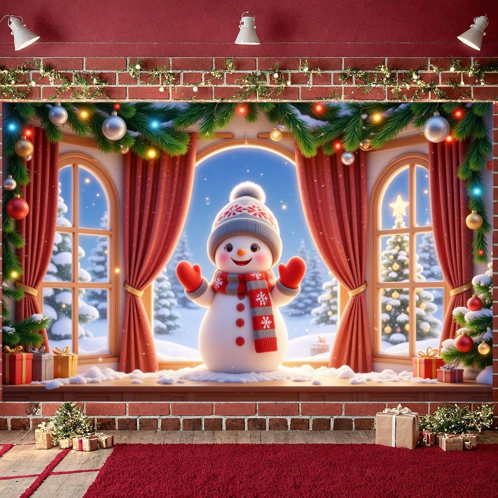 Зимний баннер Снежный пейзаж Рождественское украшение баннер Праздничное украшение баннер Дизайн красного занавеса для украшения дома